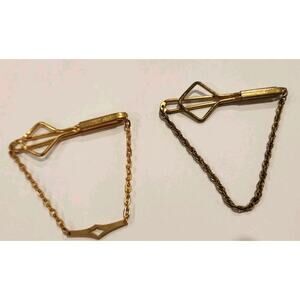 2 Swank 1940-50s Vtg Brass Tie Bar Clasp /s ~ Gold Toned Metal Prom Formal Groom
